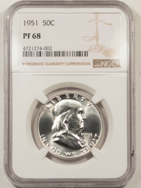 Franklin Halves 1951 PROOF FRANKLIN HALF DOLLAR – NGC PF-68, DRIPPING WHITE & FLAWLESS, REGISTRY