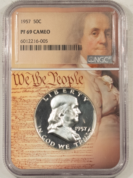 Franklin Halves 1957 PROOF FRANKLIN HALF DOLLAR – NGC PF-69 CAMEO, NONE FINER! GREAT CONTRAST!