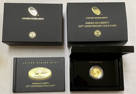 American Gold Eagles, Buffaloes, & Liberty Series 2017-W $100 GOLD AMERICAN LIBERTY SERIES 225TH, HIGH RELIEF .9999 GEM, BOX/BOOK