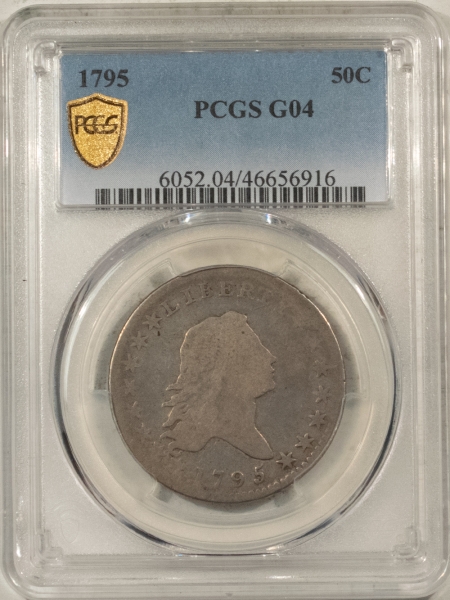 Early Halves 1795 FLOWING HAIR HALF DOLLAR – PCGS G-4, NICE EARLY ISSUE!