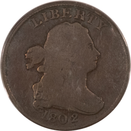 Draped Bust Half Cents 1802/0 DRAPED BUST HALF CENT, REVERSE OF 1802 – PCGS VG-8, TOUGH DATE!