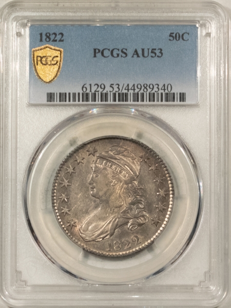 Early Halves 1822 CAPPED BUST HALF DOLLAR – PCGS AU-53, LUSTROUS!