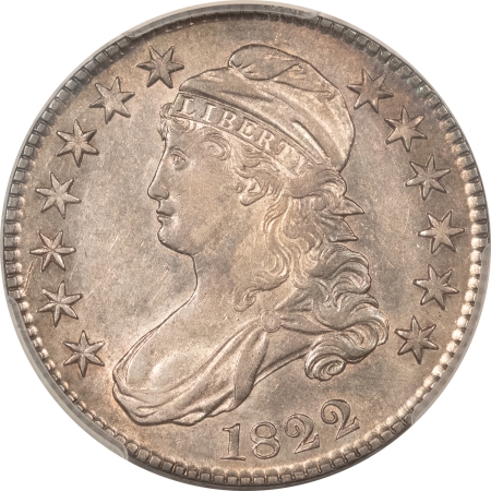 Early Halves 1822 CAPPED BUST HALF DOLLAR – PCGS AU-53, LUSTROUS!