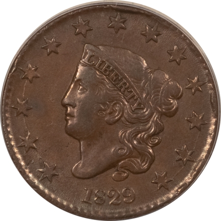 Coronet Head Large Cents 1829 CORONET HEAD LARGE CENT, N-3, MEDIUM (SMALL) LETTERS – ANACS EF-40, TOUGH!