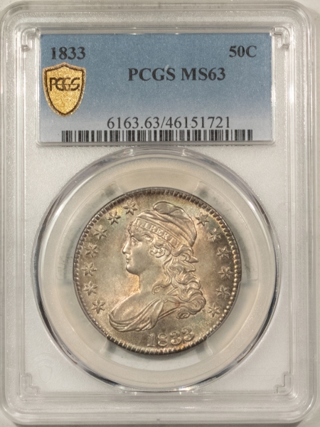 Early Halves 1833 CAPPED BUST HALF DOLLAR – PCGS MS-63, FRESH CHOICE!