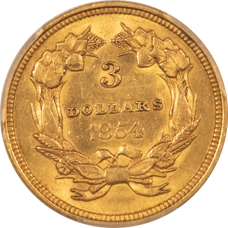 $3 1854 $3 THREE DOLLAR GOLD – PCGS AU-58, NEARLY UNCIRCULATED! FIRST YEAR COIN!