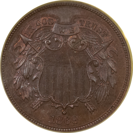 New Certified Coins 1869 PROOF TWO CENT PIECE – PCGS PR-64 RB, OLD GREEN HOLDER, PRETTY!