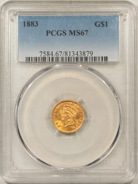 $1 1883 $1 GOLD DOLLAR – PCGS MS-67, SUPERB GEM! TOUGH DATE!