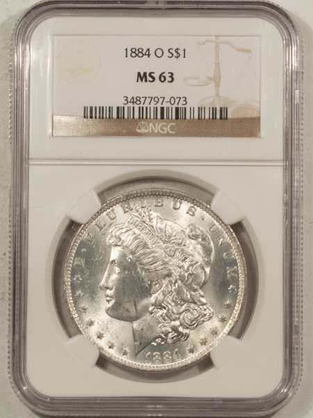 Morgan Dollars 1884-O MORGAN DOLLAR – NGC MS-63, BLAST WHITE!