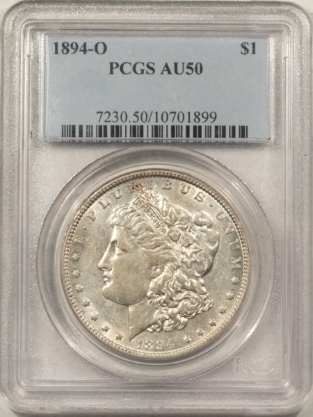 Morgan Dollars 1894-O MORGAN DOLLAR – PCGS AU-50, FLASHY WHITE!