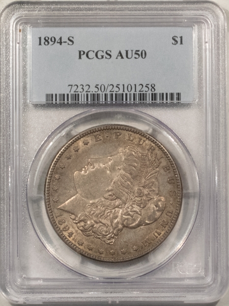 Morgan Dollars 1894-S MORGAN DOLLAR – PCGS AU-50, NICE! ORIGINAL!