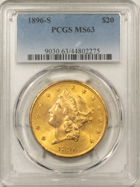 $20 1896-S $20 LIBERTY GOLD PCGS MS-63, FLASHY CHOICE BETTER DATE!