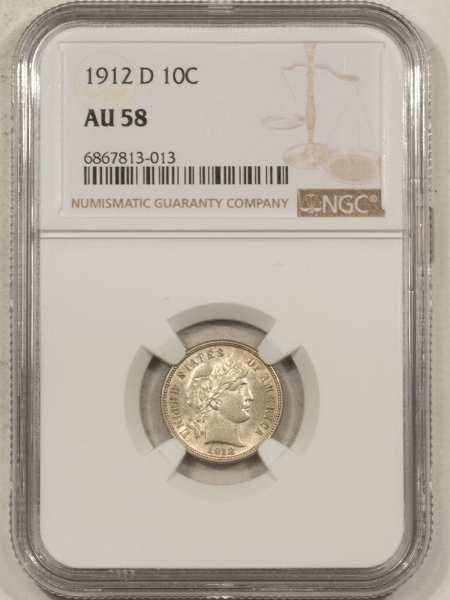 Barber Dimes 1912-D BARBER DIME – NGC AU-58