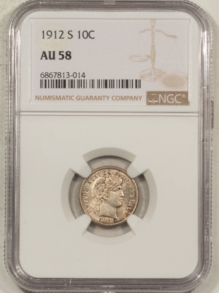 Barber Dimes 1912-S BARBER DIME – NGC AU-58