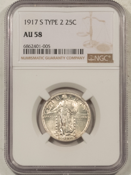 New Certified Coins 1917-S STANDING LIBERTY QUARTER, TYPE II – NGC AU-58