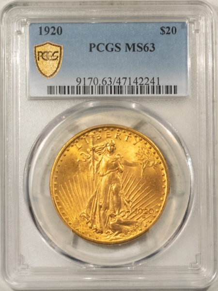 $20 1920 $20 ST GAUDENS GOLD – PCGS MS-63, PREMIUM QUALITY! TOUGHER DATE!