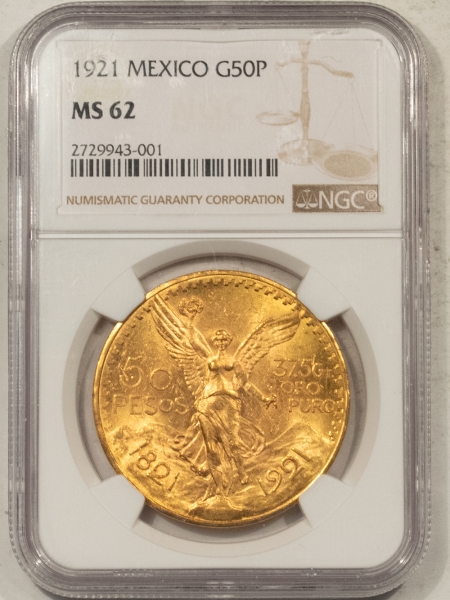 New Certified Coins 1921 50 PESOS MEXICO GOLD, KM-481 – NGC MS-62, KEY DATE!