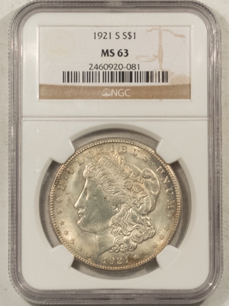 Morgan Dollars 1921-S MORGAN DOLLAR – NGC MS-63, CHOICE!