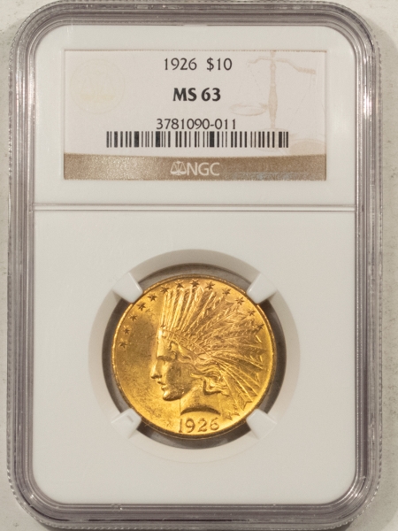 $10 1926 $10 INDIAN GOLD – NGC MS-63, CHOICE POPULAR TYPE!