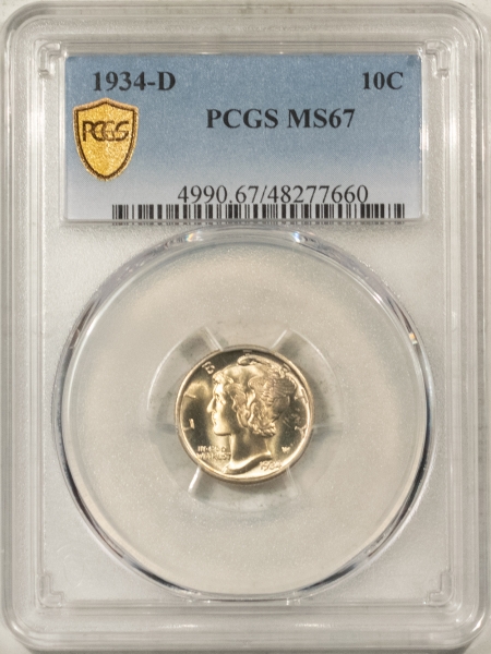 Mercury Dimes 1934-D MERCURY DIME – PCGS MS-67, PREMIUM QUALITY, SHOULD BE FULL BANDS!