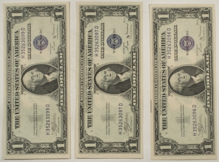 New Store Items 1935-B $1 SILVER CERTIFICATES, LOT OF 3 NOTES (2 CONSECUTIVE) FR-1611, CH-GEM CU