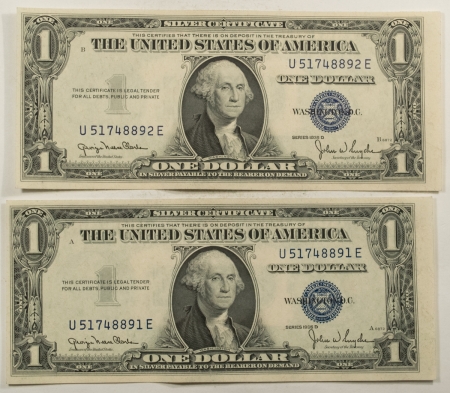 New Store Items 1935-D $1 SILVER CERTIFICATES, FR-1613W – CHOICE CU! CONSECUTIVE PAIR!