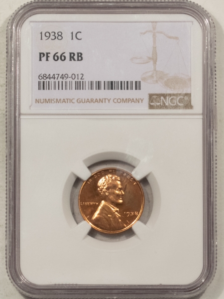 Lincoln Cents (Wheat) 1938 PROOF LINCOLN CENT – NGC PF-66 RB, HIGH GRADE