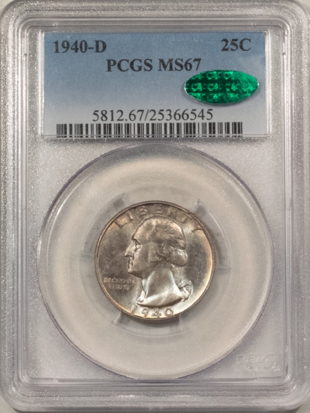 CAC Approved Coins 1940-D WASHINGTON QUARTER – PCGS MS-67, CAC APPROVED!