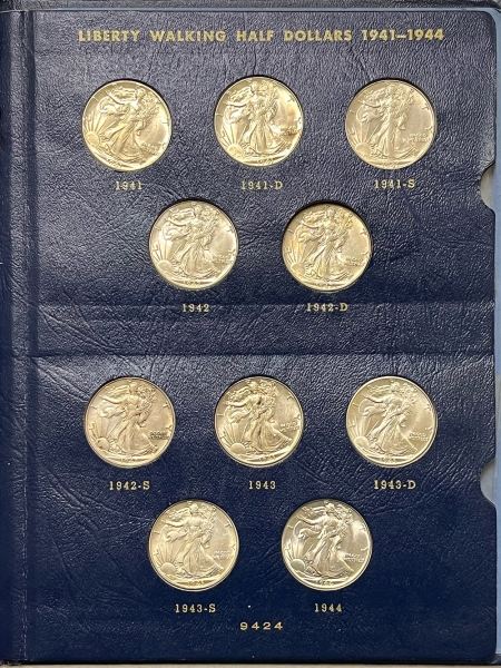 Half Dollars 1941-1947 WALKING LIBERTY HALF DOLLAR 20 COIN SHORT SET AU-CH BU IN ALBUM, NICE!