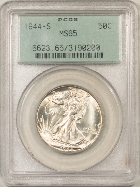 New Certified Coins 1944-S WALKING LIBERTY HALF DOLLAR, PCGS MS-65 FRESH WHITE GEM, PREMIUM QUALITY!