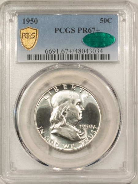 CAC Approved Coins 1950 PROOF FRANKLIN HALF DOLLAR – PCGS PR-67+ CAC, STUNNING! VIRTUALLY PERFECT!