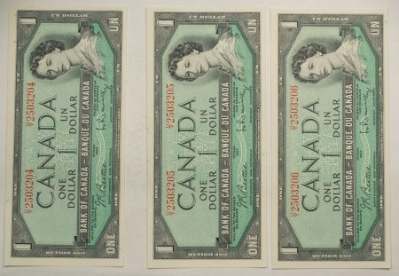 New Store Items 1954 CANADA “BANK OF CANADA” $1, LOT OF 3 CONSECUTIVE NOTES, BC37b, GEM CRISP CU