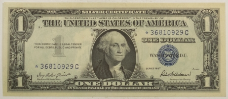 New Store Items 1957 $1 SILVER CERTIFICATE STAR NOTE, FR-1619* – GEM CU!