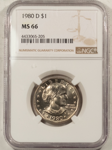 Modern Dollars (Eisenhower/SBA/Sacagewea/Presidential) 1980-D $1 SUSAN B. ANTHONY DOLLAR – NGC MS-66