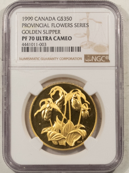 New Certified Coins 1999 CANADA GOLD $350 PROVINCIAL FLORAL SERIES 1.22 OZ AGW NGC PF70 UCAM, RARE