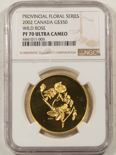 New Certified Coins 2002 CANADA GOLD $350 PROVINCIAL FLORAL SERIES 1.22 OZ AGW NGC PF70 UCAM, RARE