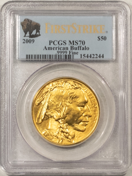 American Gold Eagles, Buffaloes, & Liberty Series 2009 $50 1 OZ AMERICAN BUFFALO GOLD – PCGS MS-70 FIRST STRIKE, BUFFALO LABEL!