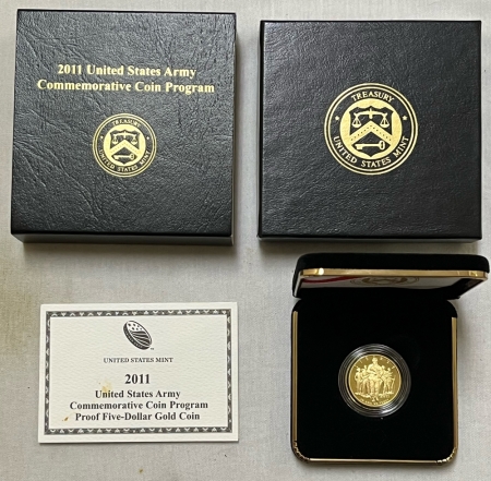 Modern Gold Commems 2011-W U.S. ARMY $5 GOLD COMMEMORATIVE – GEM PROOF IN OLD GOVERNMENT PACKAGING!