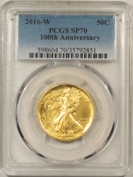 Modern Gold Commems 2016-W 24K GOLD WALKING LIBERTY HALF DOLLAR, 1/2 OZ – PCGS SP-70, 100TH ANNIV!