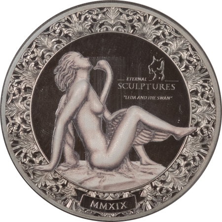 New Certified Coins 2019 PALAU $10 2 OZ SILVER, ETERNAL SCULPTURES LEDA AND THE SWAN, NGC PF-70 UCAM