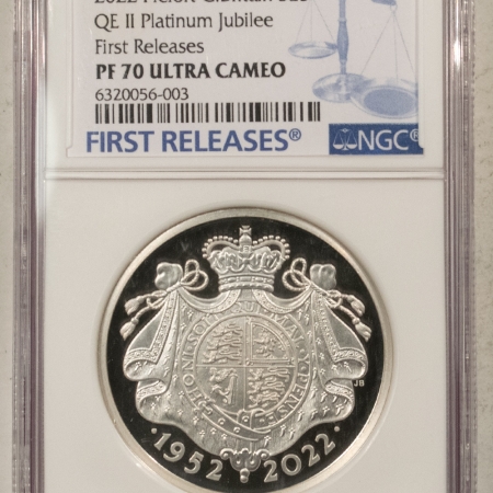 World Certified Coins 2022 GREAT BRITAIN 5 LB SILVER PIEFORT PLATINUM JUBILEE ELIZABETH NGC PF70 UCAM