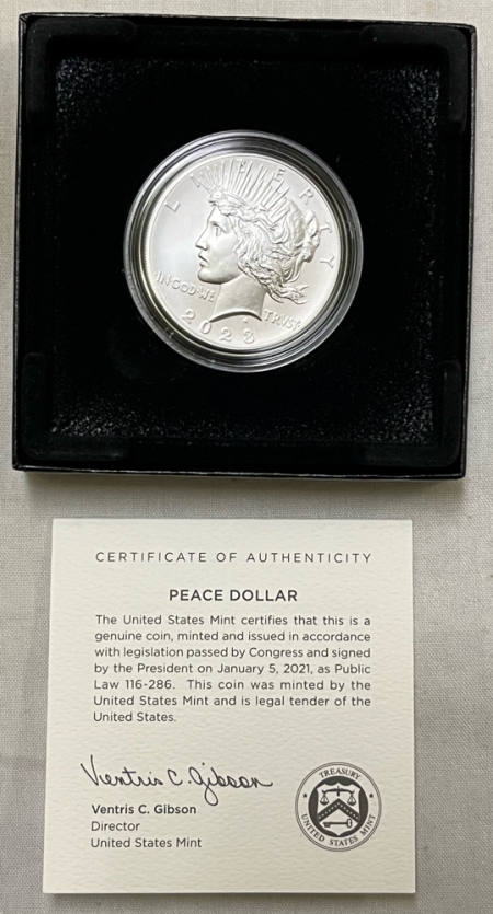 New Store Items 2023 PEACE SILVER DOLLAR COMMEMORATIVE, GEM UNCIRCULATED IN ORIGINAL PKG, FRESH