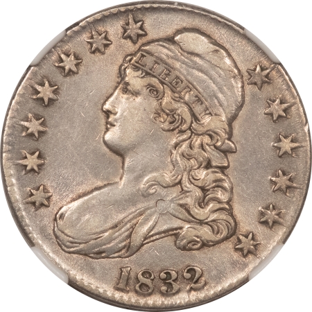 Early Halves 1832 CAPPED BUST HALF DOLLAR – NGC AU-53, MOSTLY WHITE & LUSTROUS!