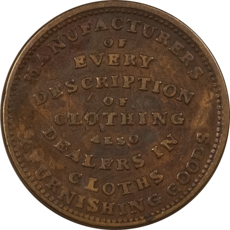 Exonumia 1850s MERCHANT TOKEN, MAHONEYS WHOLESALE CLOTHES BOSTON MA, MASS-49, VF/XF, MARK