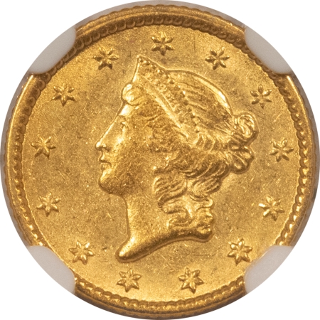 $1 1851 $1 GOLD DOLLAR – NGC MS-61, LUSTROUS!