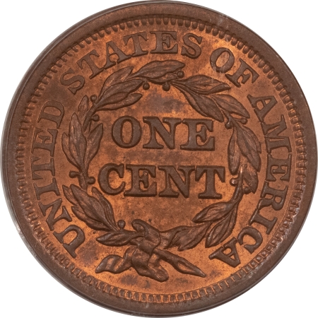 Braided Hair Large Cents 1855 UPRIGHT 55, N-4, BRAIDED HAIR LARGE CENT – PCGS MS-65 RB, PREMIUM QUALITY!