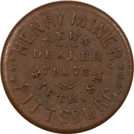 Civil War & Hard Times 1863 CIVIL WAR STORE CARD, PITTSBURG PA HENRY MINER NEWS DEALER R-3 765M-2a NICE