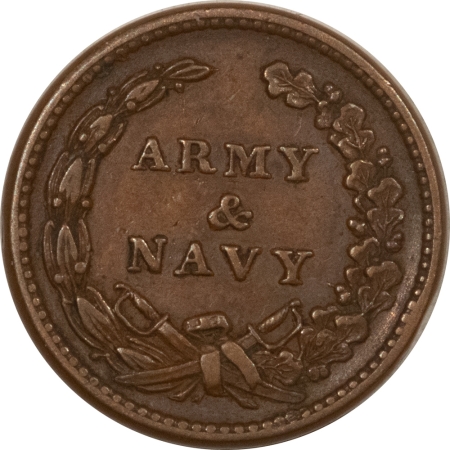 Civil War & Hard Times 1863 CIVIL WAR PATRIOTIC TOKEN, ARMY & NAVY, R-1, 11/298 – HIGH GRADE EXAMPLE!