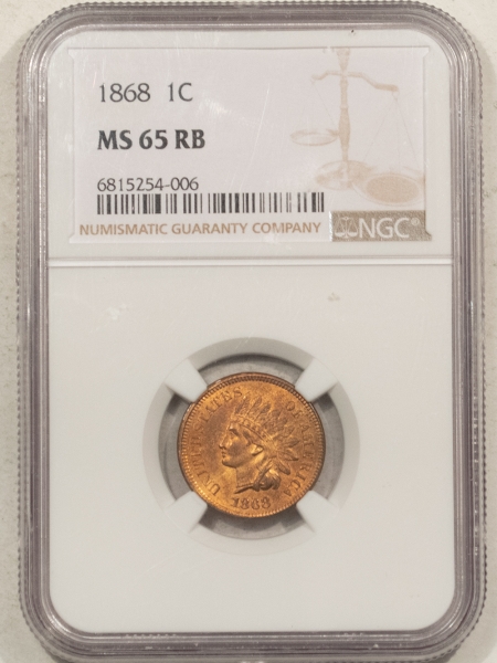 Indian 1868 INDIAN CENT NGC MS-65 RB, GEM LOTS OF RED!