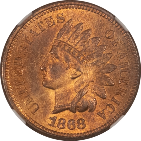 Indian 1868 INDIAN CENT NGC MS-65 RB, GEM LOTS OF RED!